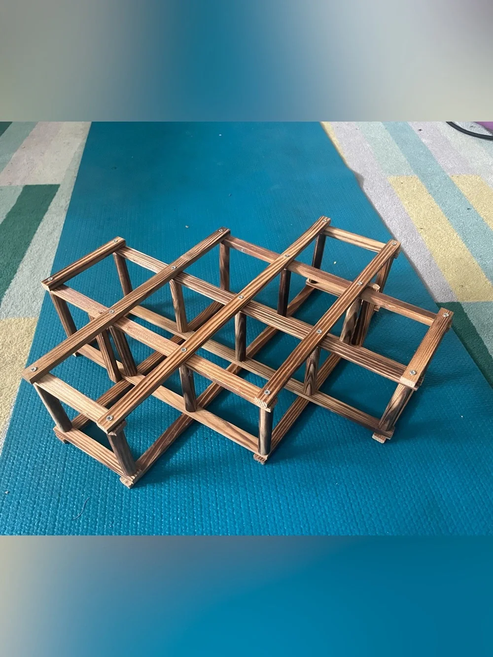 Pier 1 Collapsable MCM Mid Century Modern 8 Bottle Wooden Wine Rack / Storage